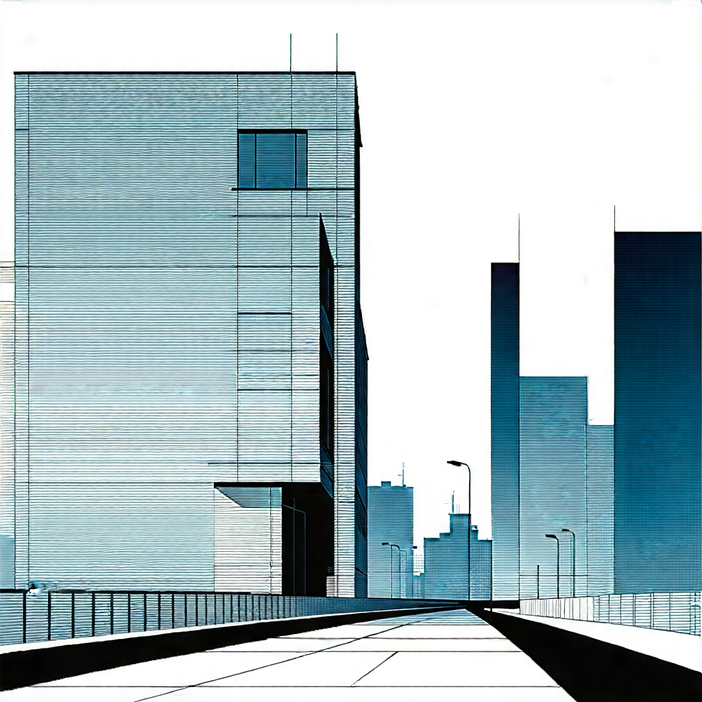 Urban Ink Drawing: Urban Street With Modern Architecture With Large Building