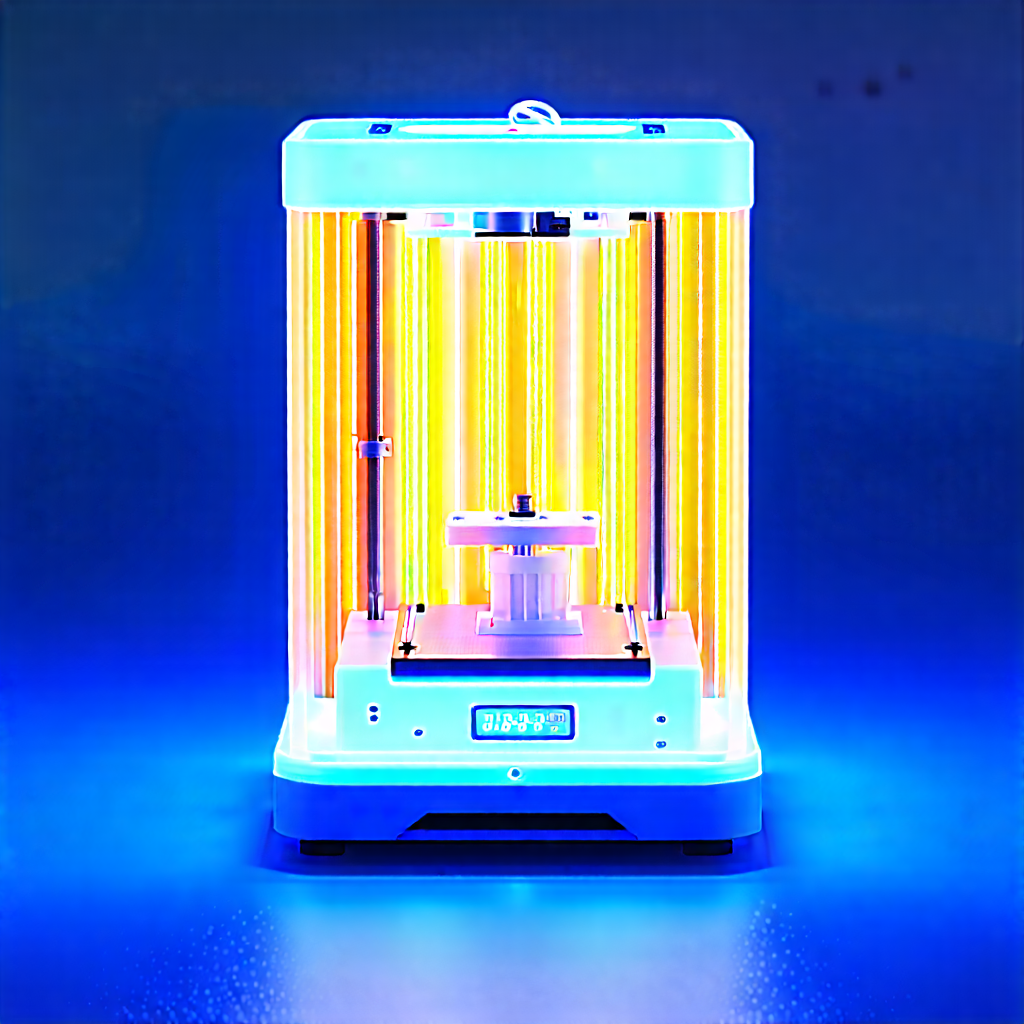 Tech Etching: 3d Printer With Blue Light (glow:1.18) With White Machine