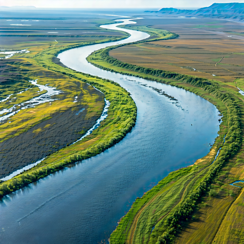 Nature Stock Photography: Aerial View Of Winding River With Large River
