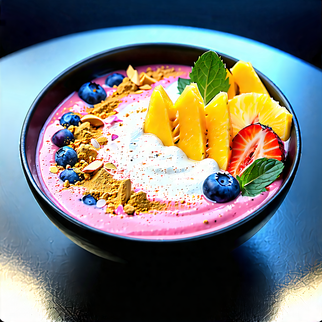 Lifestyle Acrylic Painting: Smoothie Bowl Prepared With Artistic Presentation With Bowl Fruit