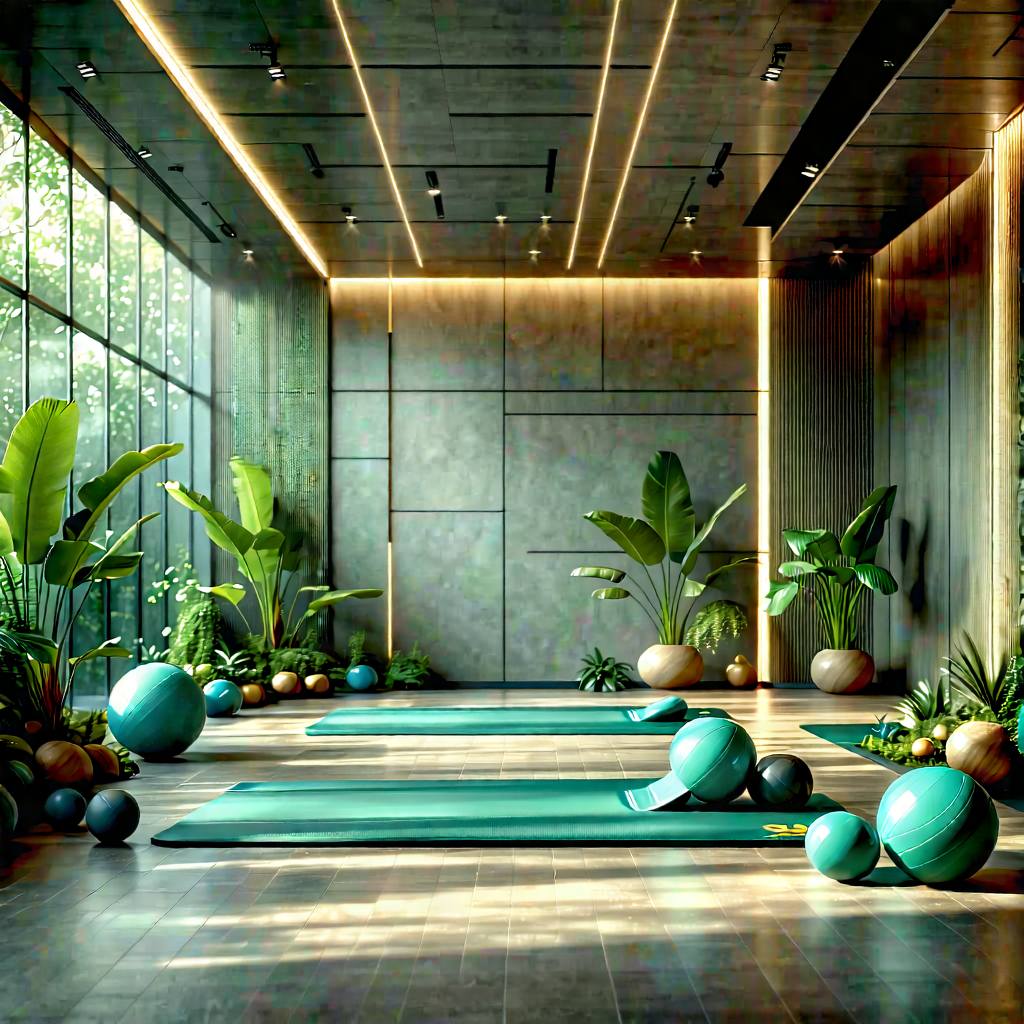 Lifestyle Landscape Photography: Wellness Scene With Fitness Equipment With Image, There