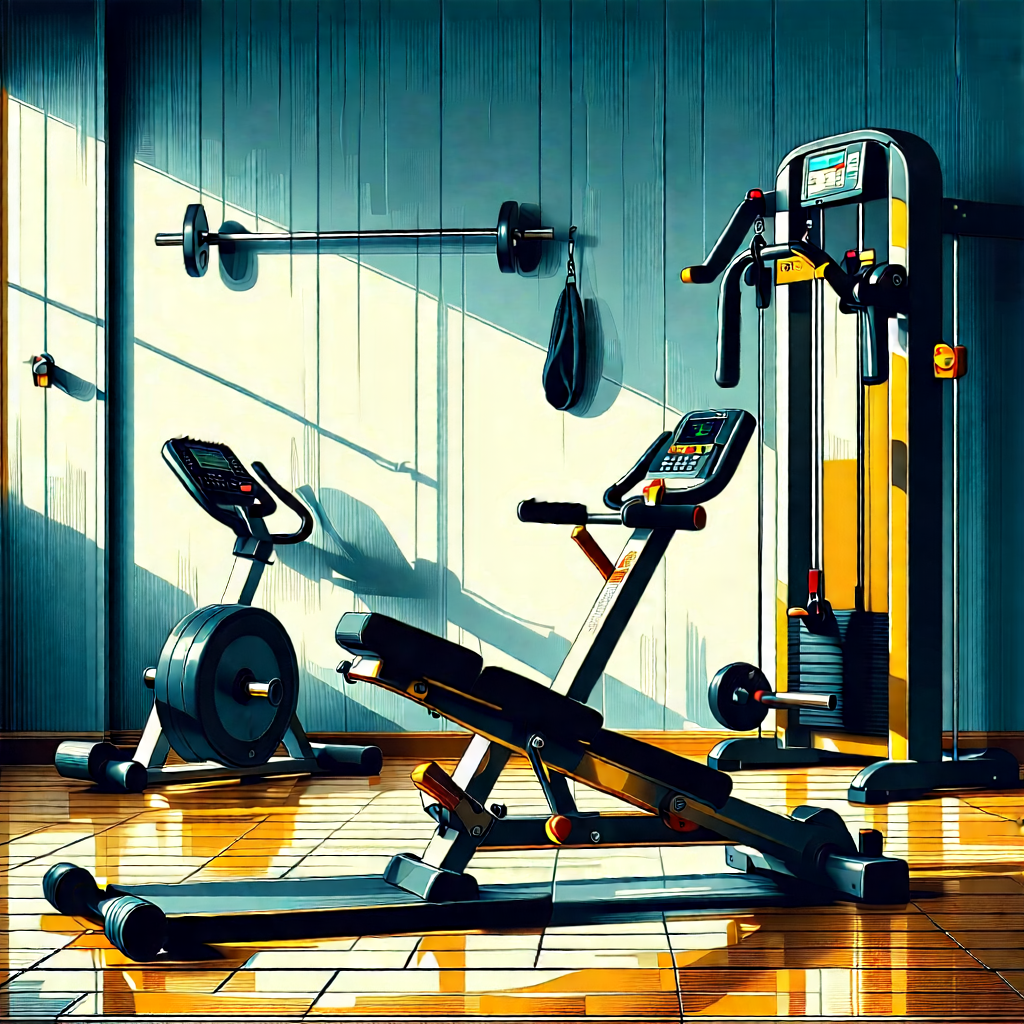Lifestyle Woodcut Print: Wellness Scene With Fitness Equipment With Image, There