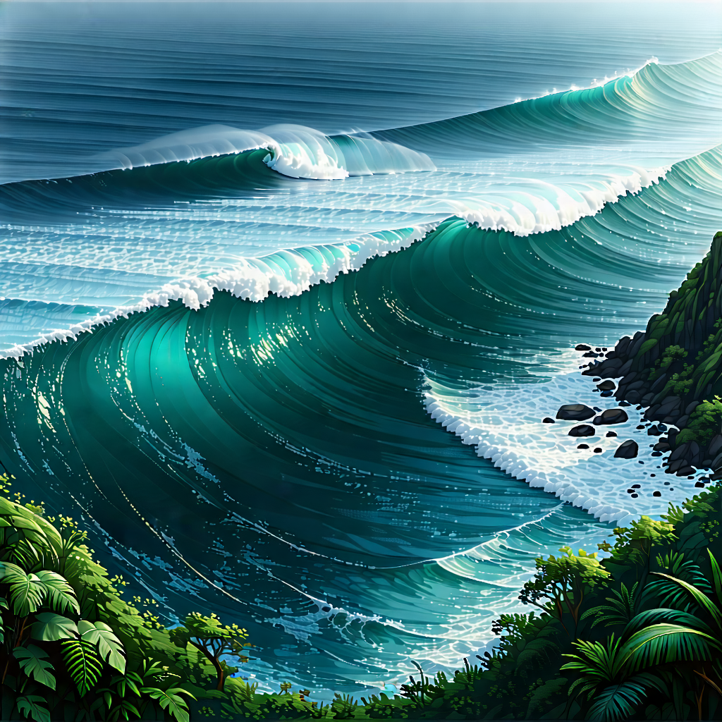 Nature Unreal Engine: Ocean Waves Surrounded By Lush Vegetation With Painting Large