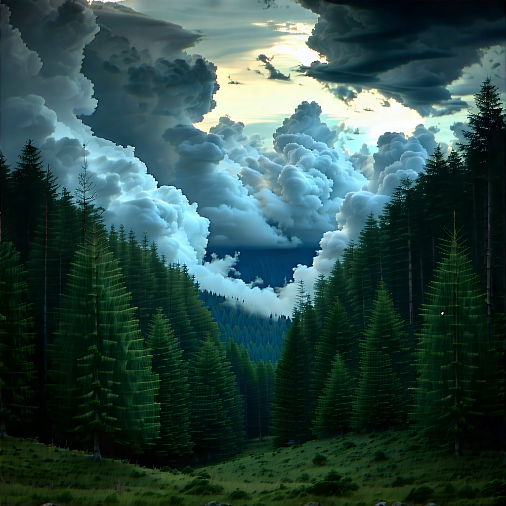 Nature Concept Art: Dramatic (clouds:1.38) Over (forest:1.42) Clearing With Image, There