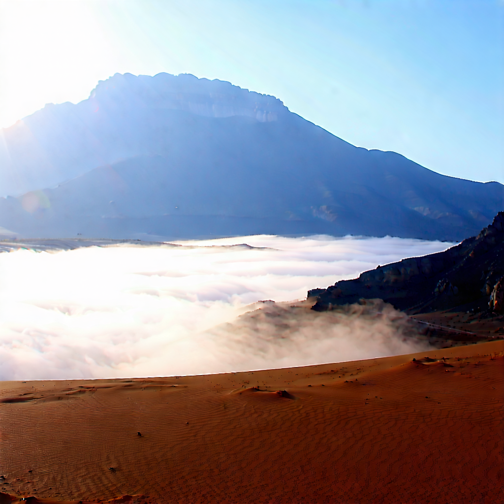 Nature Commercial Photography: Mist Over Desert With Mountainous Landscape