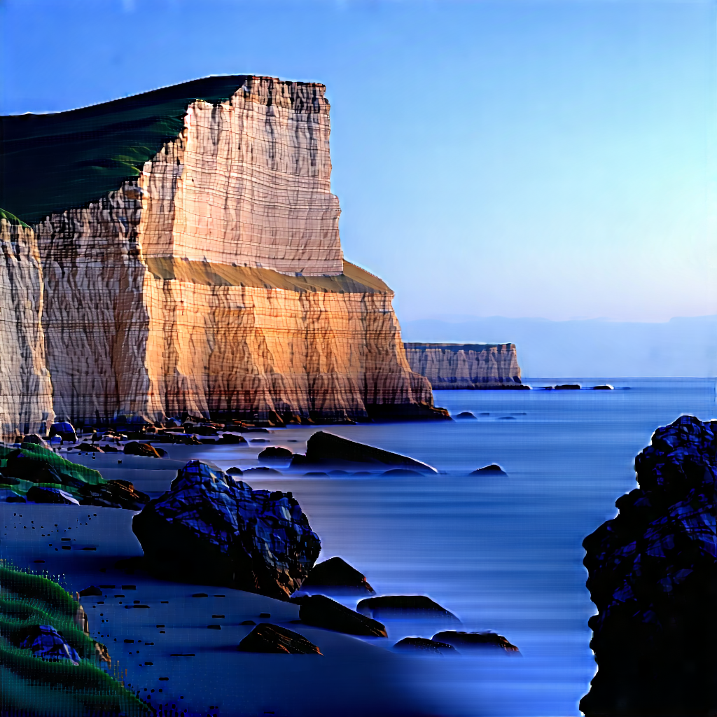 Nature Digital Illustration: Coastal Cliff During Blue Hour With Beautiful Coastal