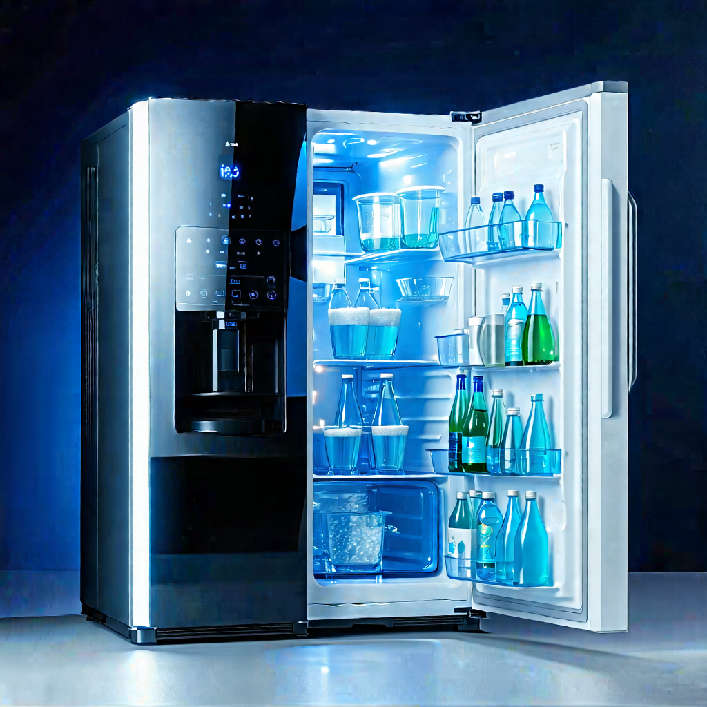 Tech Matte Painting: Innovative Smart Appliance (design:1.49) With Black Refrigerator