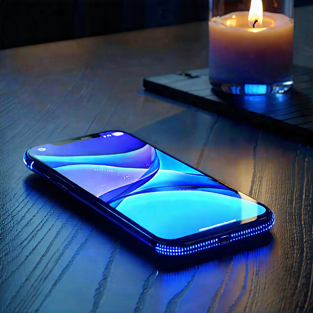 Tech 3d Render: Smartphone With Glowing Screen With Cell Phone