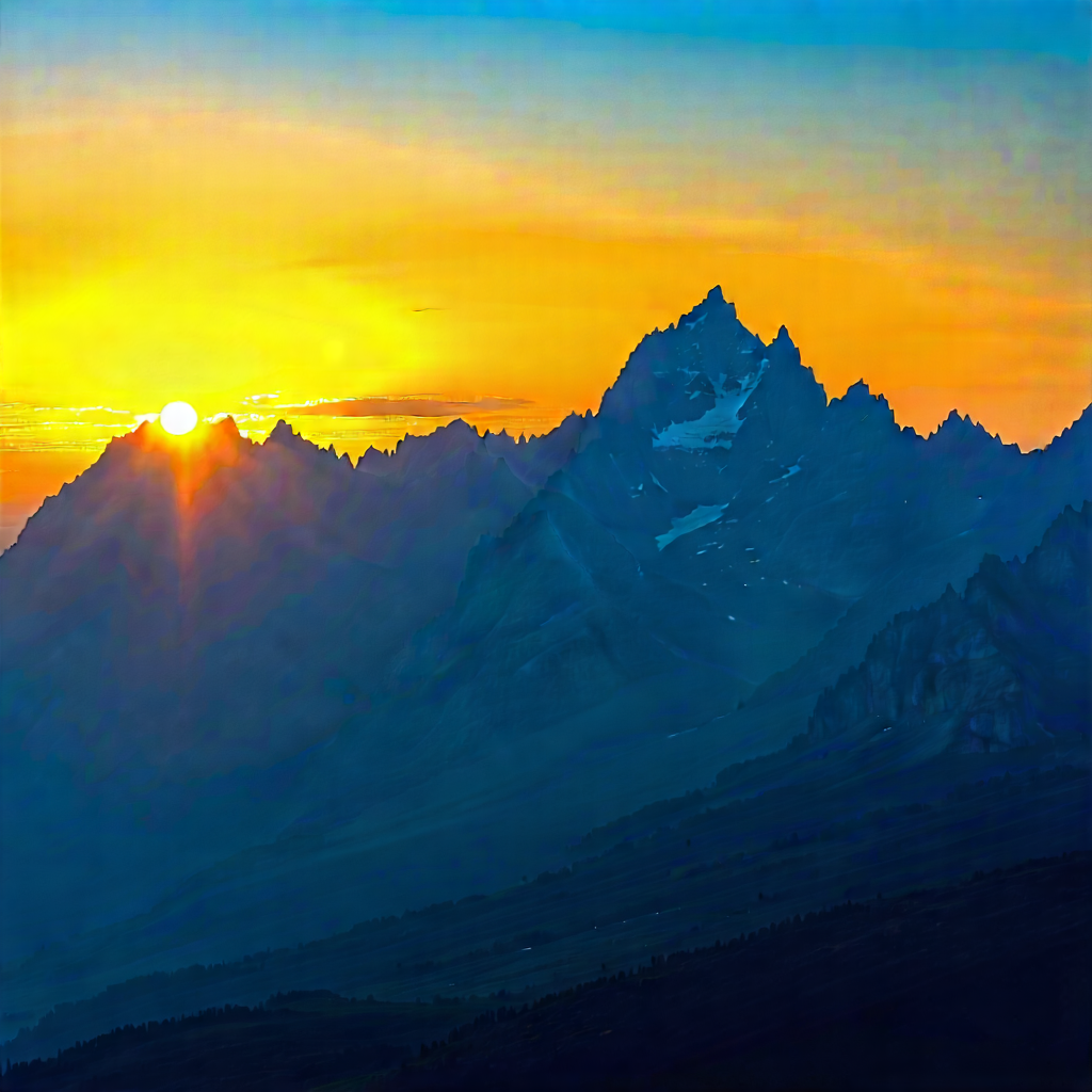 Nature 3D Render: (mountain:1.42) range during sunset