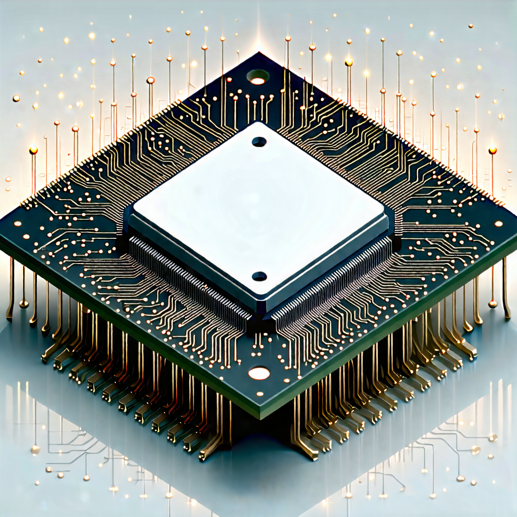 Tech Technical Illustration: Microchip with (digital:1.48) particles