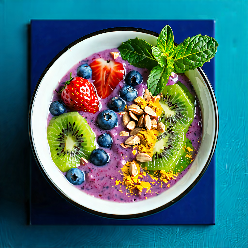 Lifestyle Concept Art: Smoothie Bowl Prepared With Fresh Ingredients With Bowl Filled