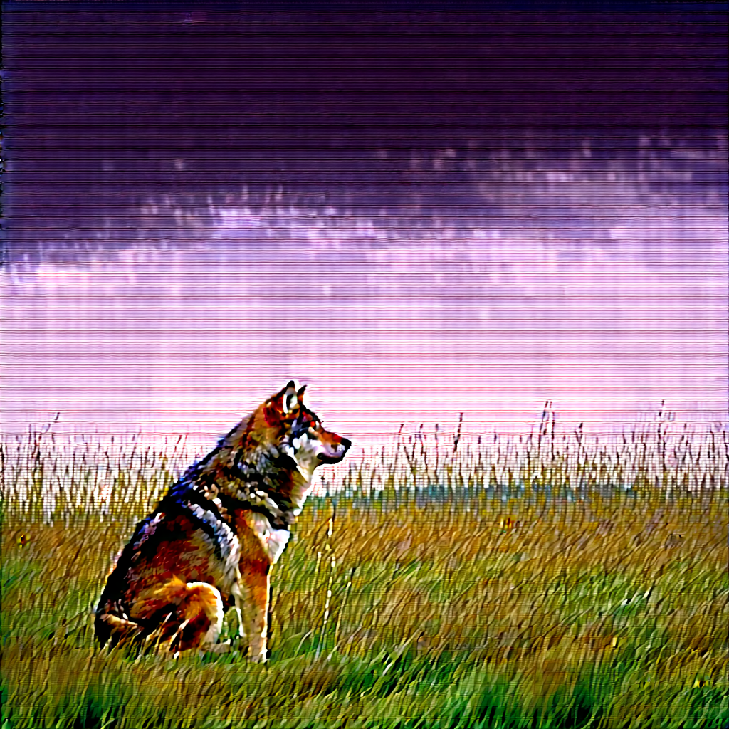 Nature Oil Painting: Wolf in prairie grassland