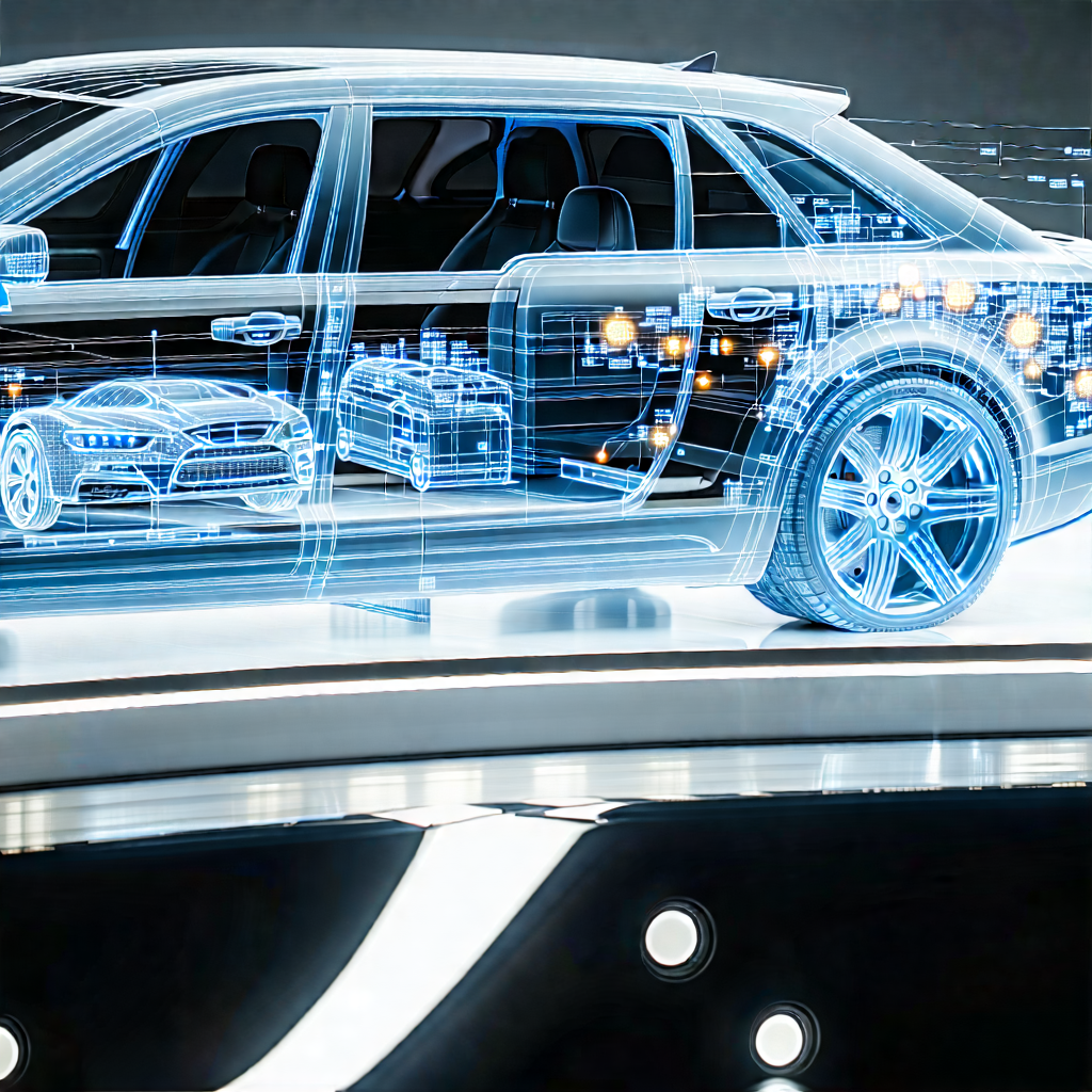Tech Commercial Photography: Automotive Technology In Research Center With Shown Display,