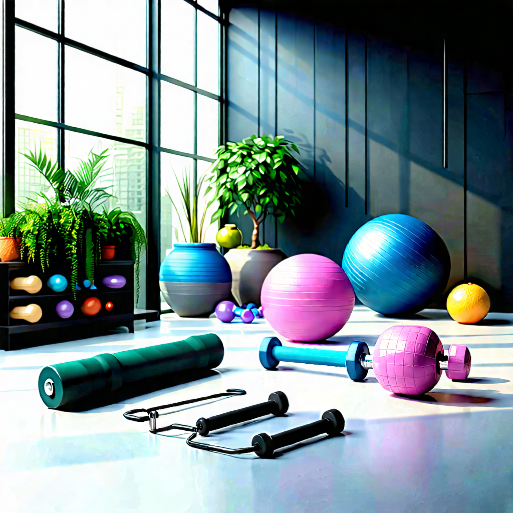 Lifestyle Digital Illustration: Wellness Scene With Fitness Equipment With Image, There