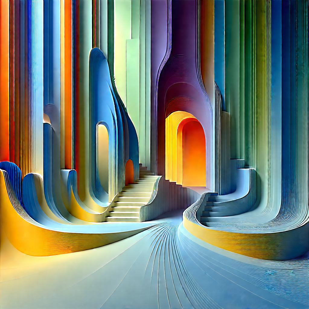 Abstract Art Nouveau Style: Contraction Captured In Abstract Form With Colorful, Abstract