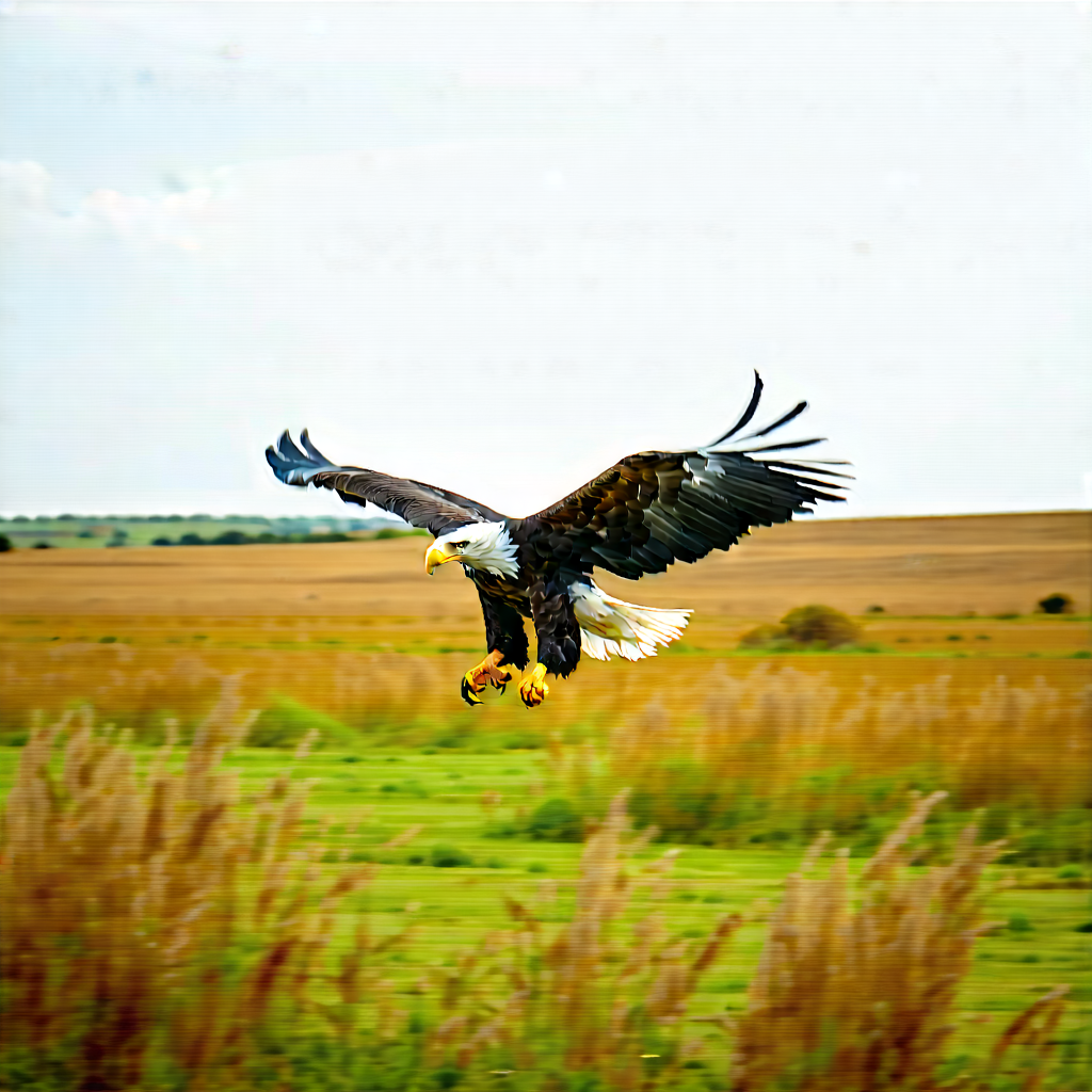 Nature Watercolor Painting: Eagle In Prairie Grassland With Majestic Bald