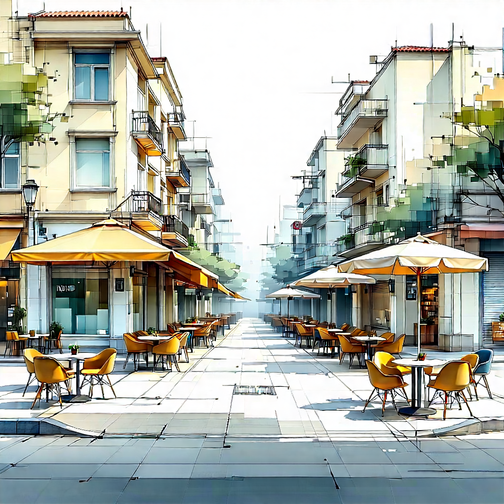 Urban Diagram Style: Urban Street With Outdoor Seating With Image, There