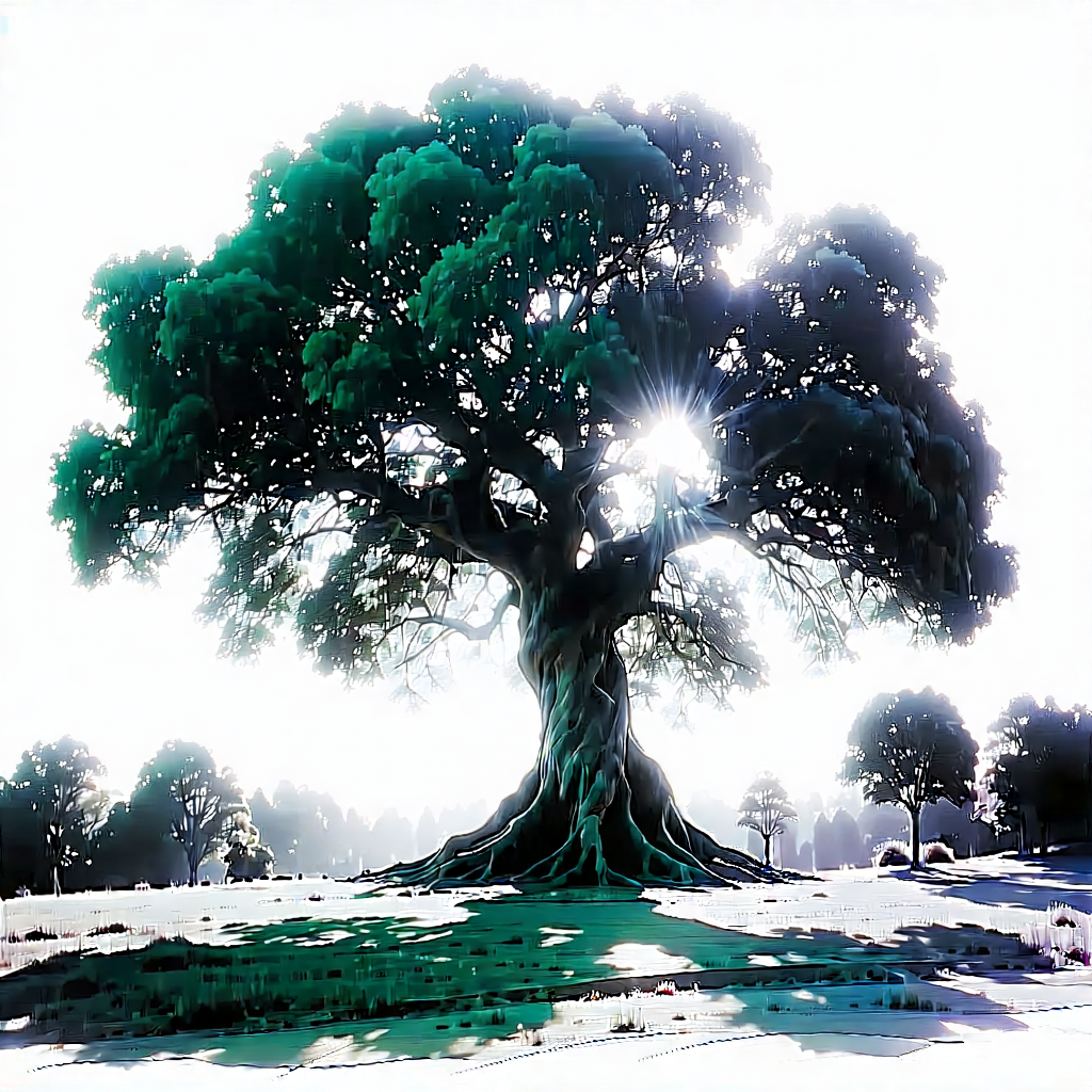 Nature Pencil Sketch: Ancient Tree In Sunlit Clearing With Painting Large