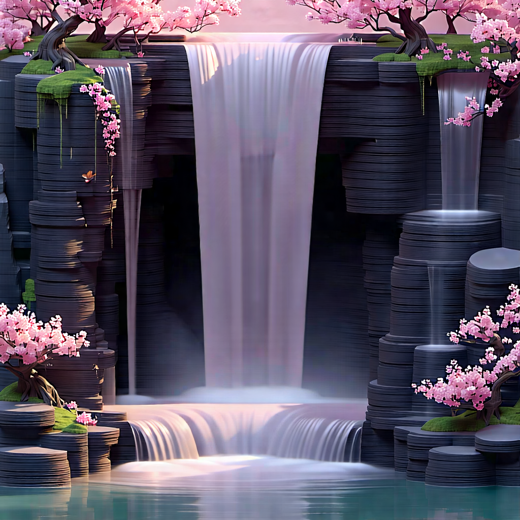 Nature Blender Artwork: Waterfall in spring bloom
