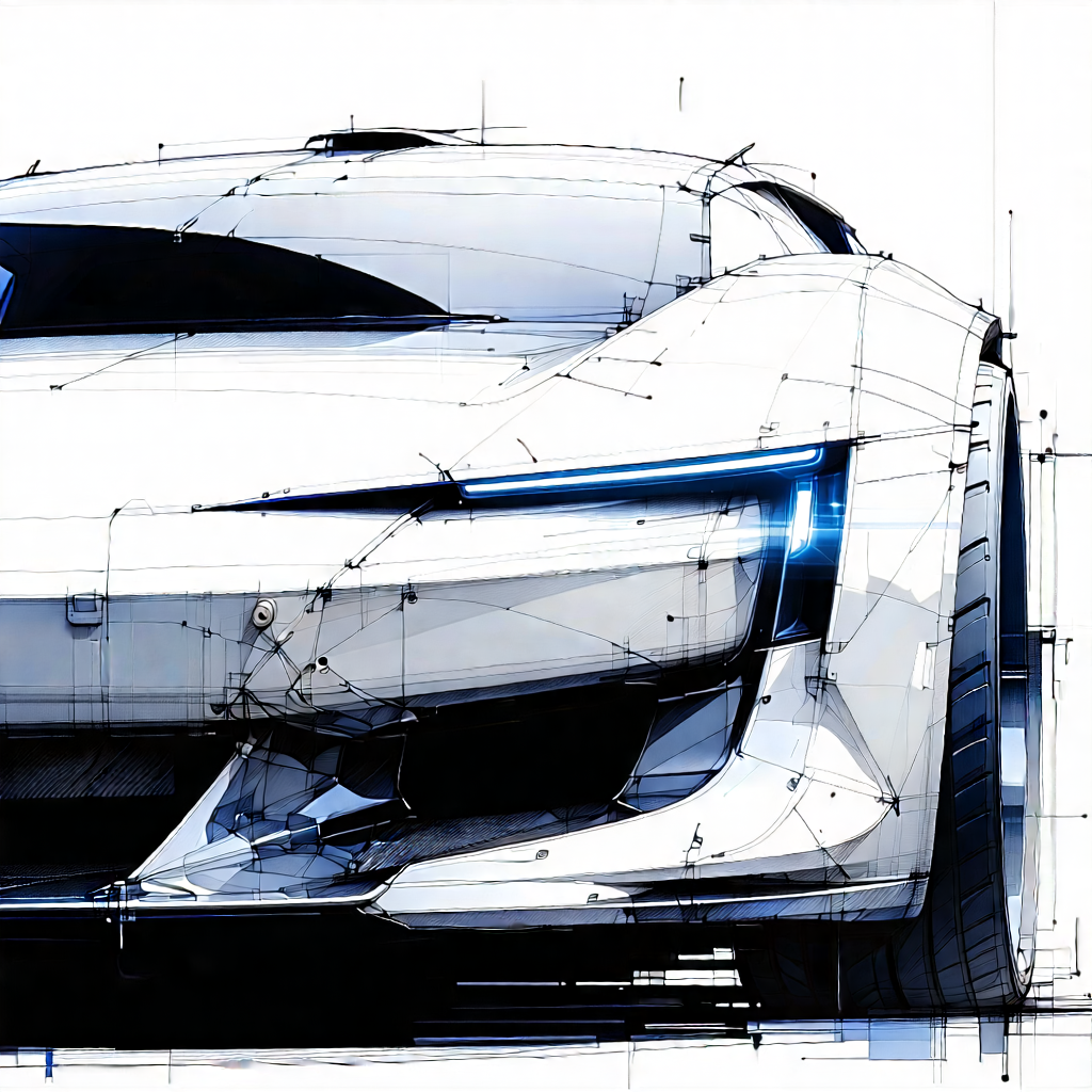 Tech Ink Drawing: Innovative Electric Vehicle Design With White Sports