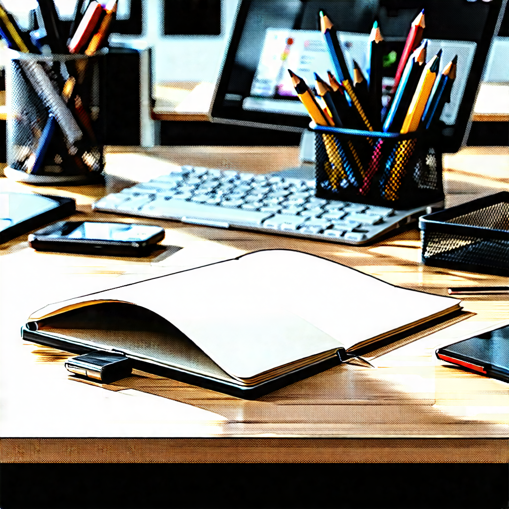 Business Vector Art: Workplace with productivity tools on desk