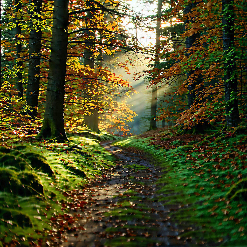 Nature Tilt-shift Photography: Path Through Autumn Woodland With Image, Pathway
