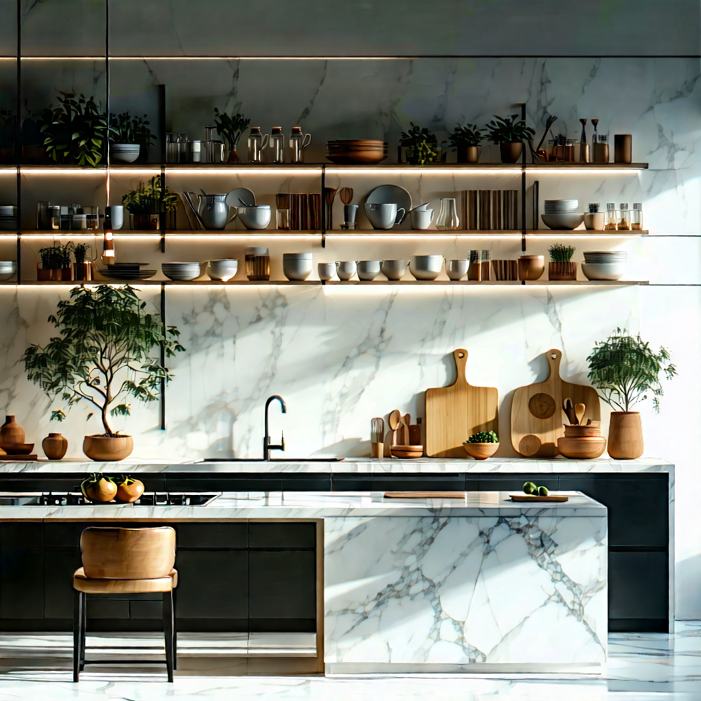 Lifestyle Digital Illustration: Modern Kitchen With Organized Space With Large, Modern