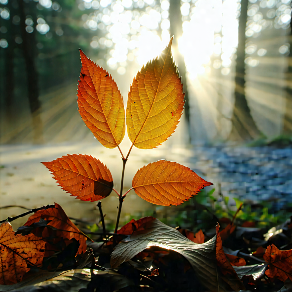 Nature Stock Photography: Autumn Leaves In Misty Environment With Small, Bright