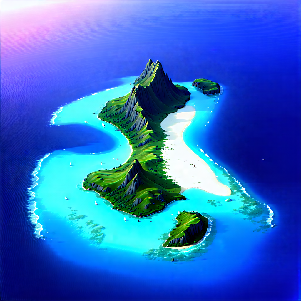 Nature Matte Painting: Aerial View Of Coastal Islands With Cartoon-like Drawing