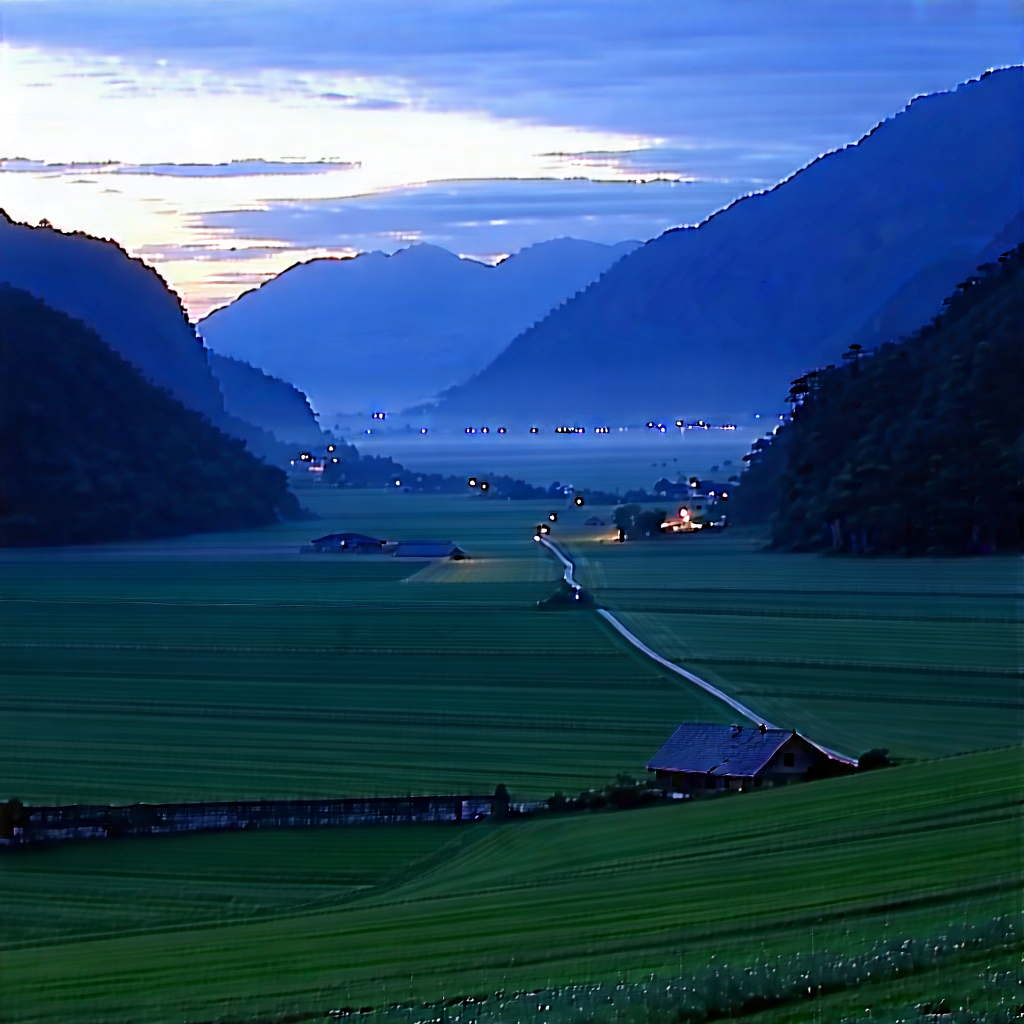 Nature Editorial Photography: Valley During Blue Hour With Beautiful Landscape