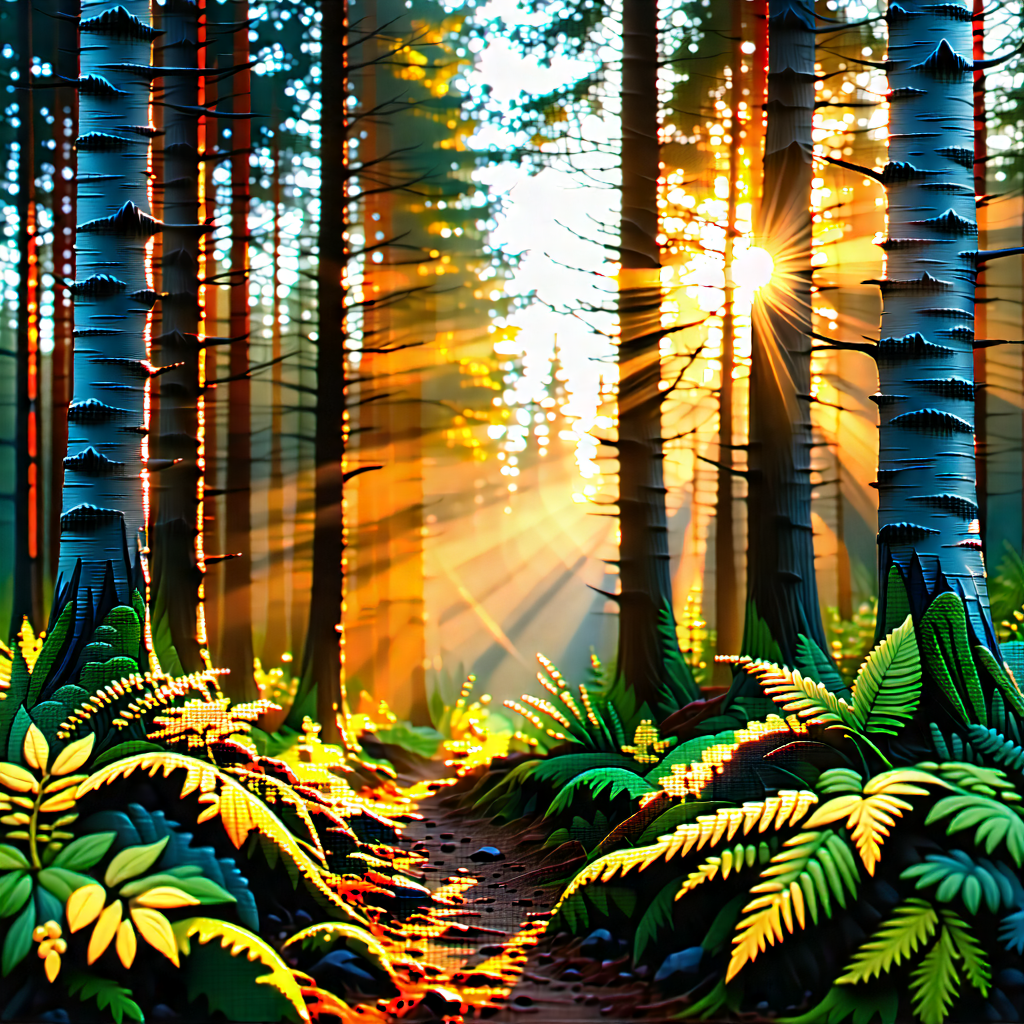 Nature Pastel Drawing: Forest Scene During Sunrise With Beautiful Forest