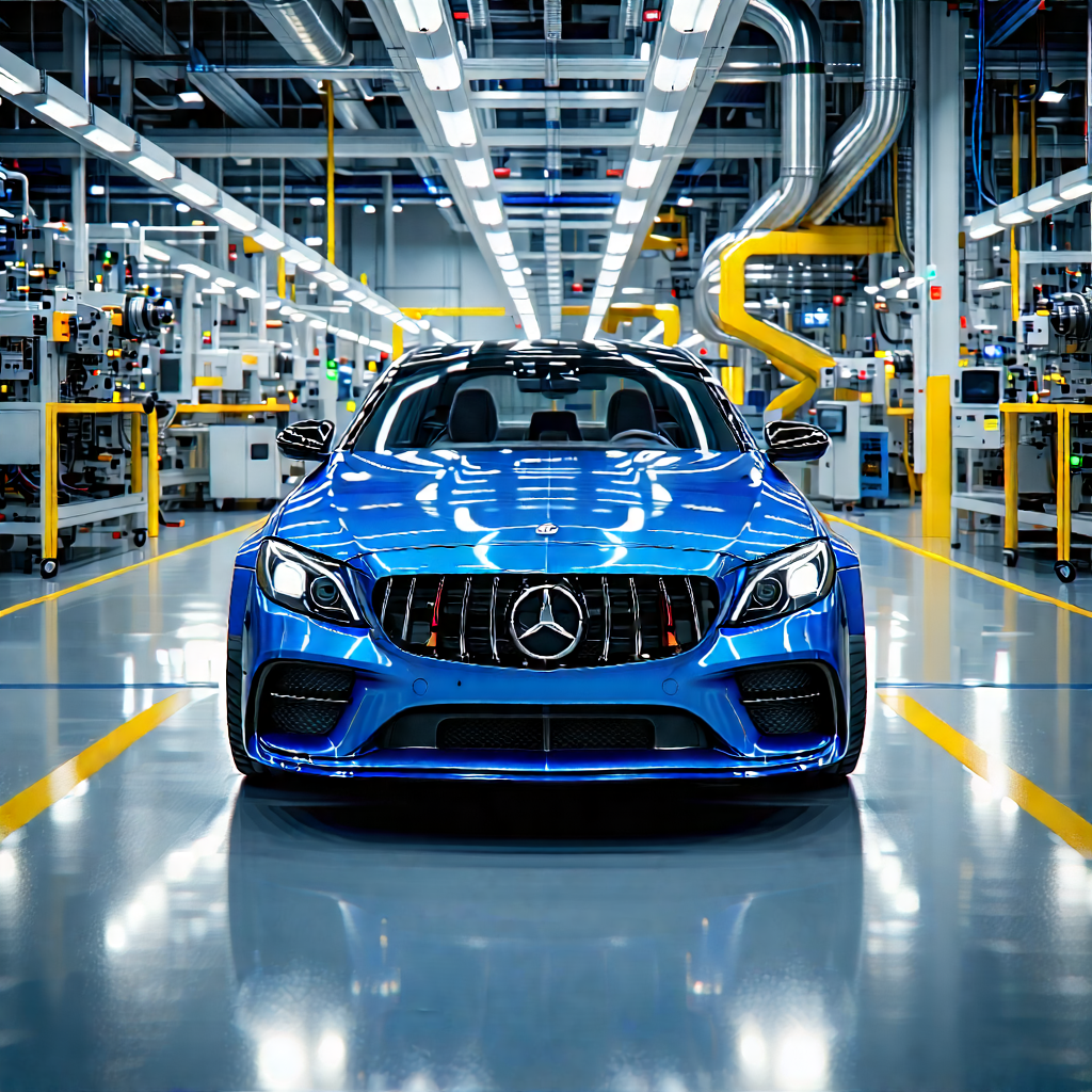 Tech Architectural Photography: Automotive Technology In Manufacturing Facility With Blue Mercedes