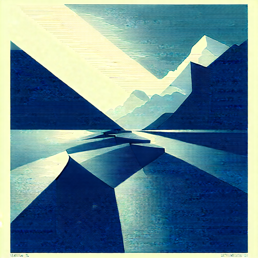 Abstract Linocut Print: Rough Arrangement With Blue White