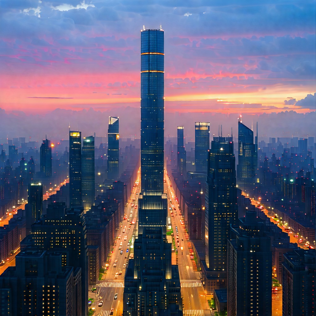 Urban Commercial Photography: Cityscape Of Urban Skyline During Sunrise With Nighttime View