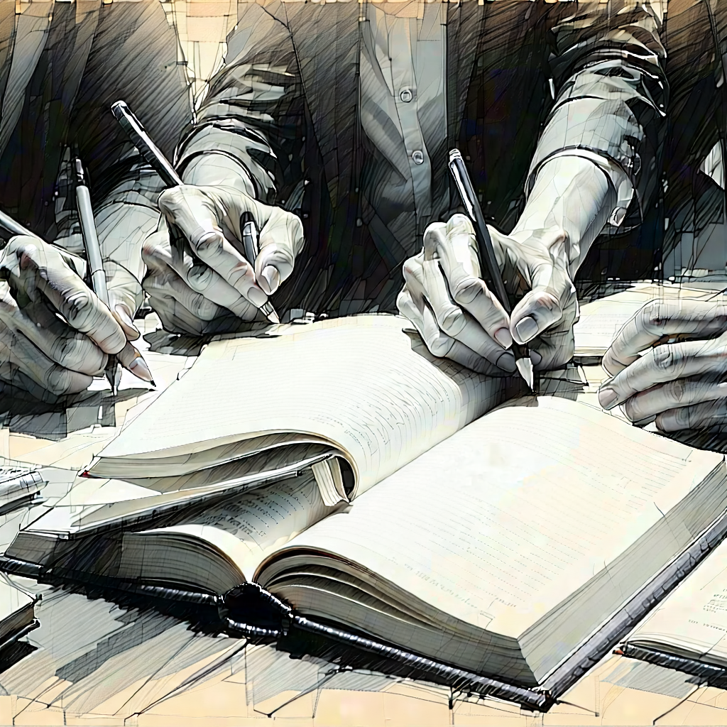 Lifestyle Pencil Sketch: Book club with like-minded individuals