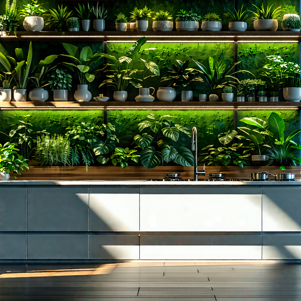 Lifestyle Stock Photography: Modern Kitchen With Plants And Natural Elements With Kitchen Large