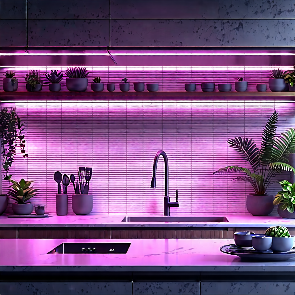 Lifestyle Etching: (modern:1.21) Kitchen With Plants And Natural Elements With Kitchen Sink