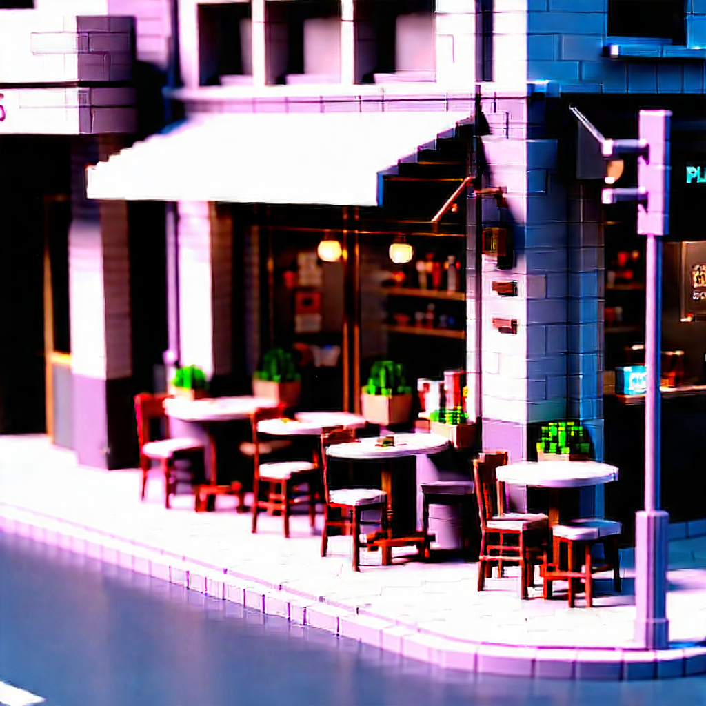 Urban Voxel Art: Urban street with cafes and shops