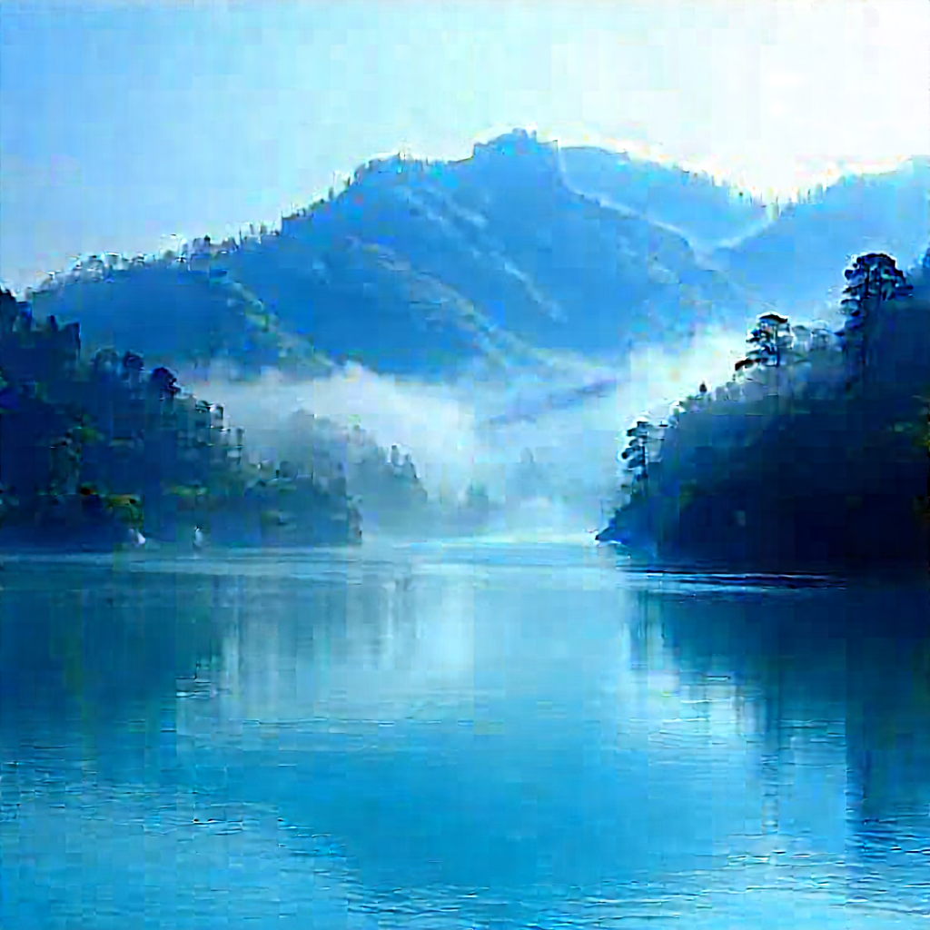 Nature Blueprint Style: (mist:1.16) over alpine lake
