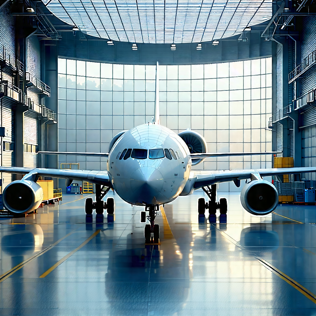 Tech Blender Artwork: Aerospace Technology In Manufacturing Facility With Large Silver