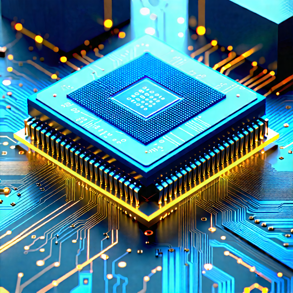 Tech Low Poly: Microchip with data streams