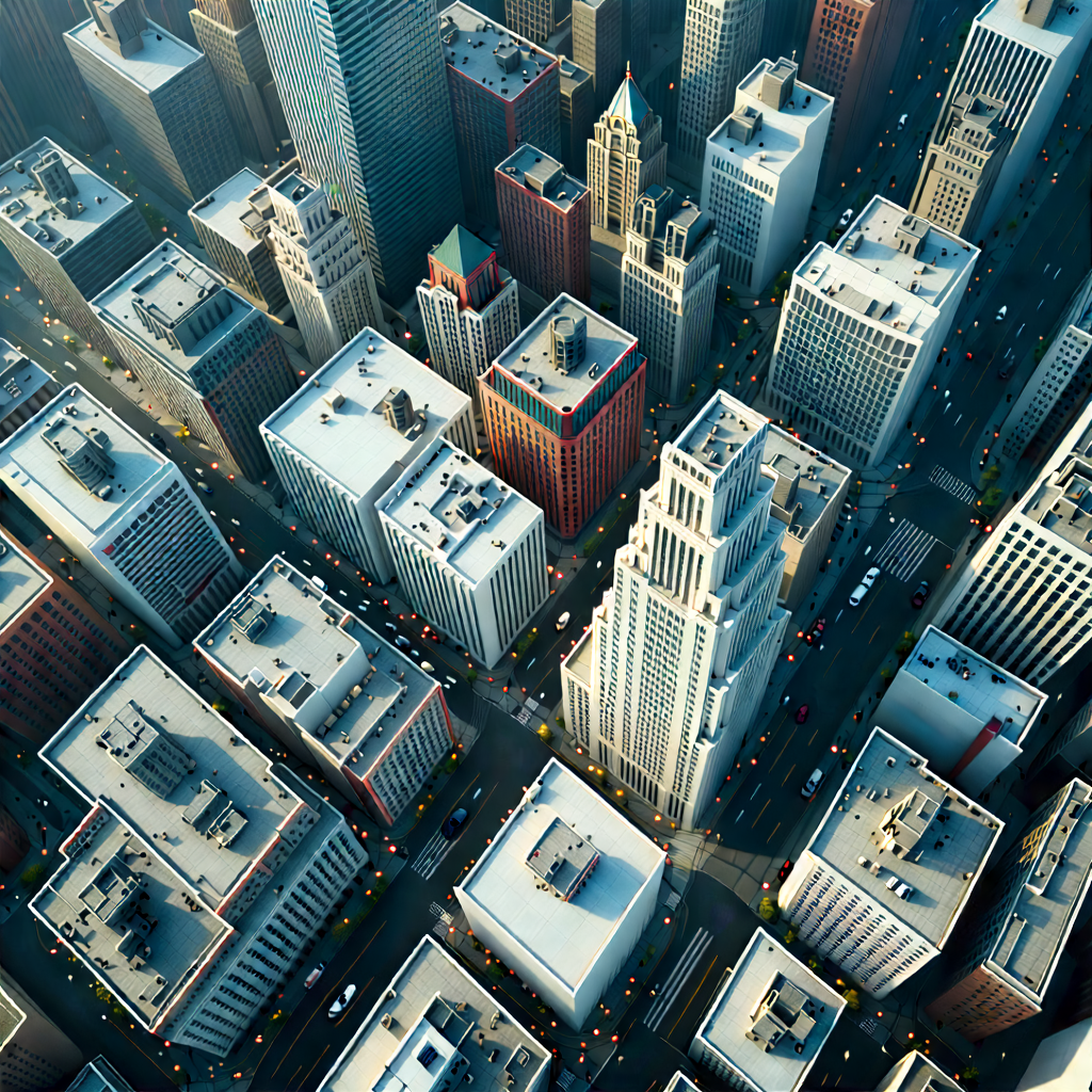 Urban 3D Render: Aerial view of (city:1.13) blocks