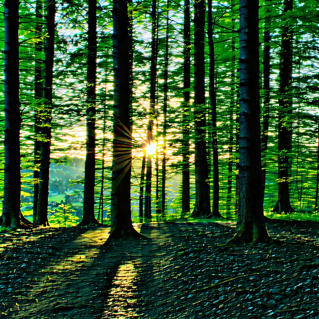 Nature Tilt-shift Photography: (forest:1.46) Scene During Sunset With Serene Forest