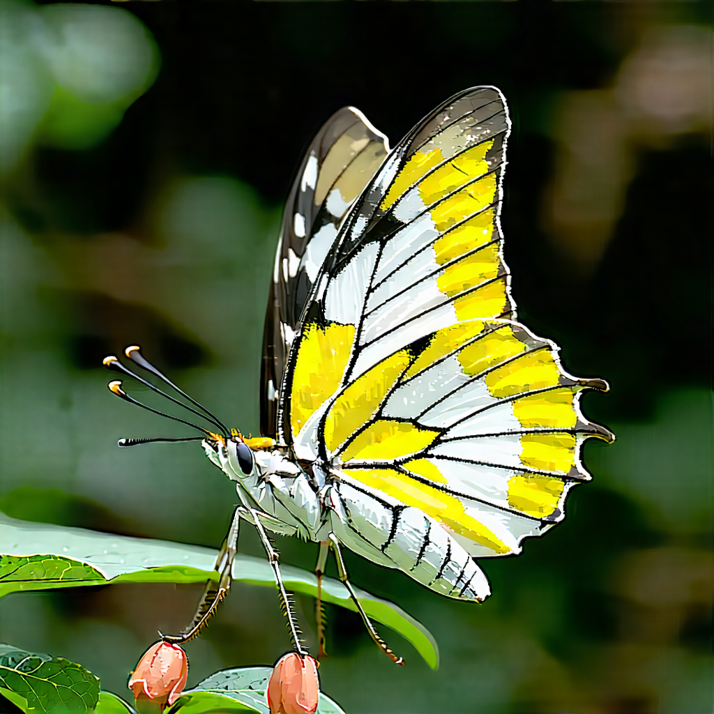 Nature Gouache Painting: Butterfly In Natural Habitat With Yellow White