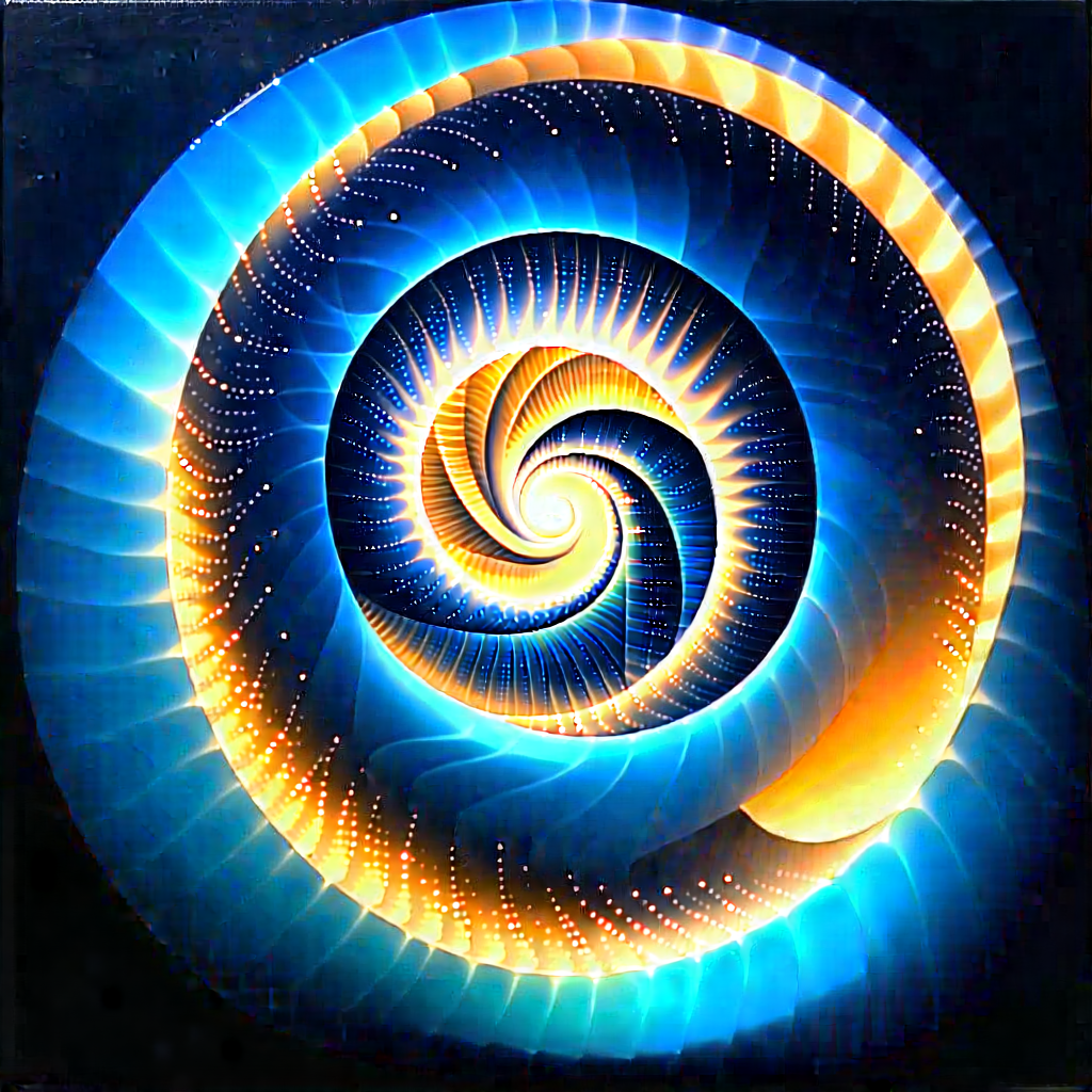 Abstract Acrylic Painting: Spirals With Luminous Edges With Spiral-shaped Object,