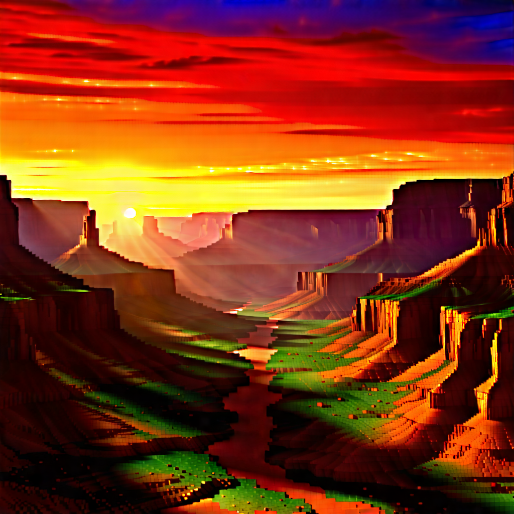 Nature 3d Render: Canyon During Sunrise With Digital Painting