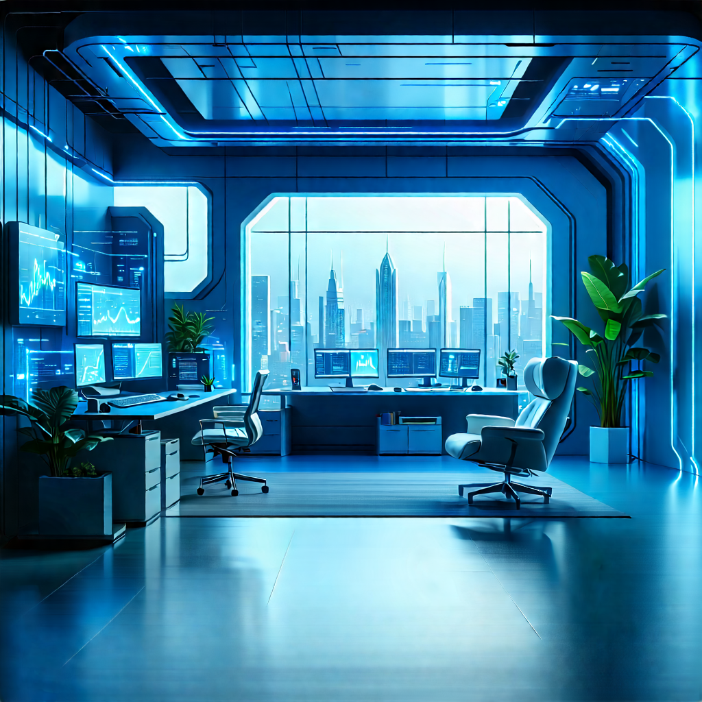 Tech Digital Illustration: Futuristic Tech Startup Office With Futuristic Office,