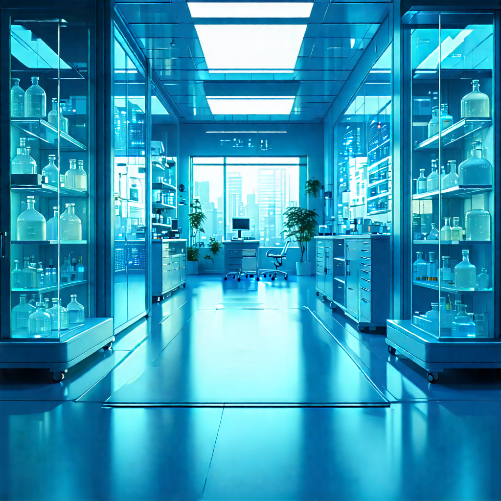 Tech Low Poly: Healthcare Technology In Research Center With Blue-toned Photograph