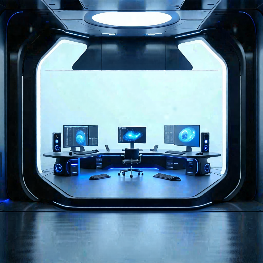 Tech Lithograph: Futuristic Digital Workspace With Image, There