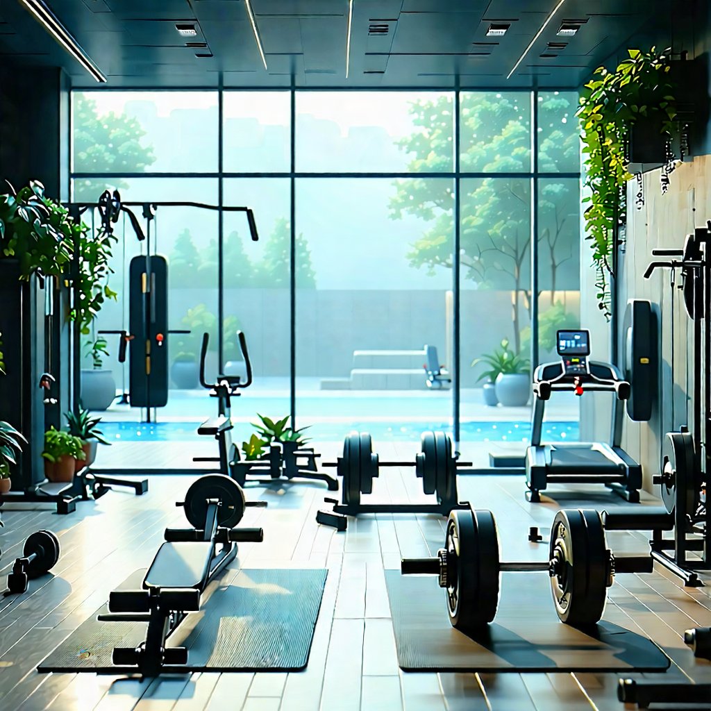 Lifestyle Technical Illustration: Wellness scene with fitness equipment